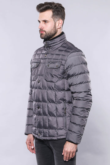 Стеганое серое мужское зимнее пальто - Wessi
