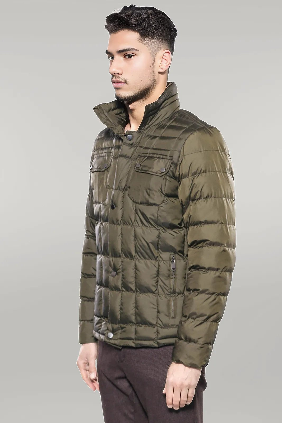 Quilted Green Men Winter Coat - Wessi