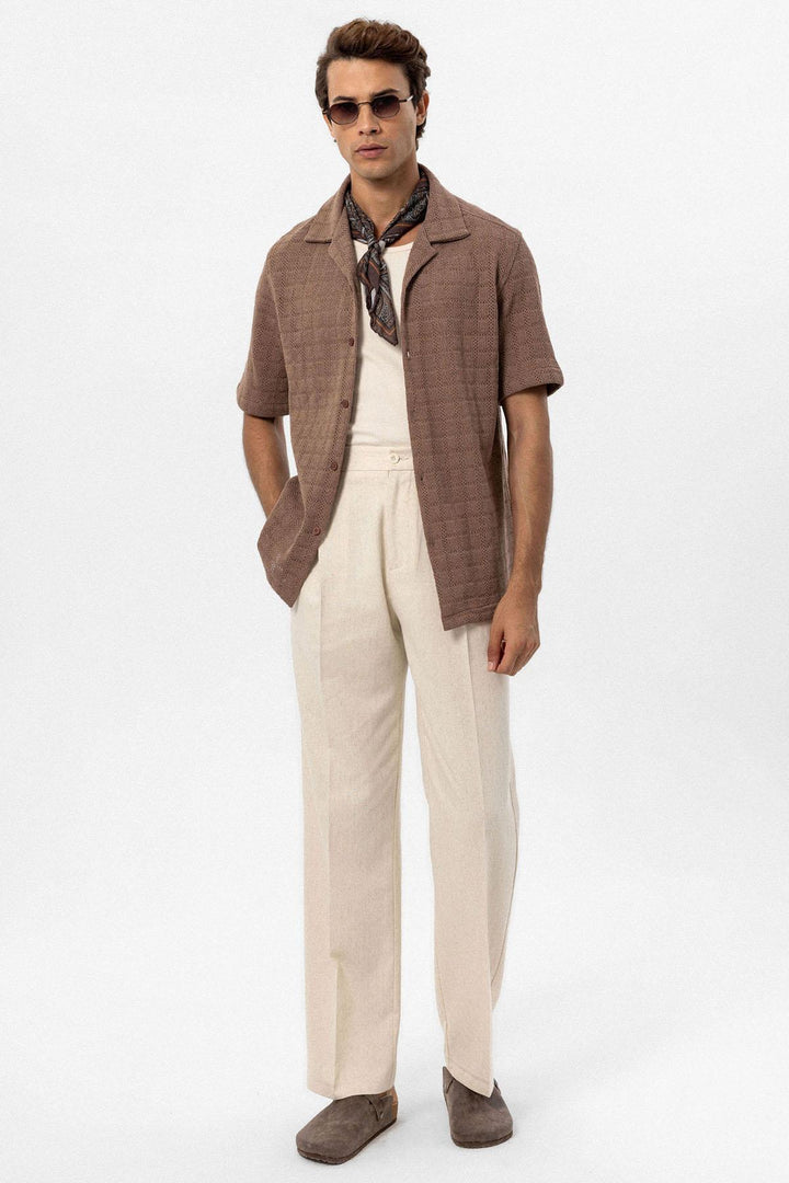 Camisa tejida con cuello camp marrón para hombre - Wessi