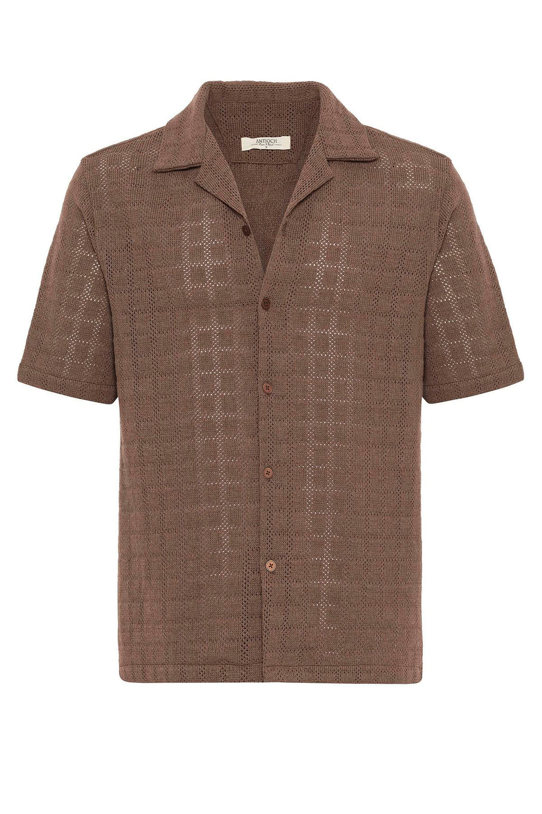 Camisa tejida con cuello camp marrón para hombre - Wessi