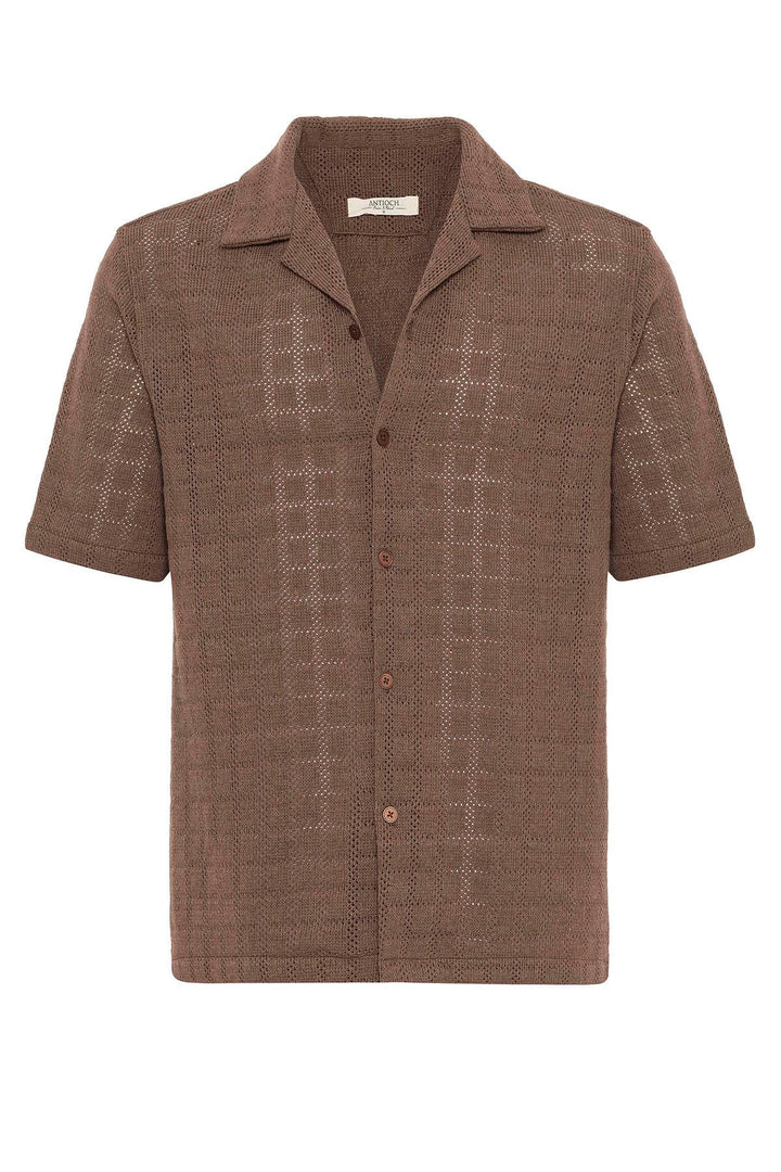 Camisa tejida con cuello camp marrón para hombre - Wessi
