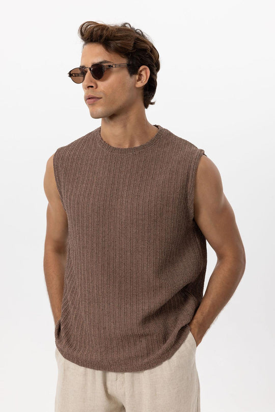 Men's Brown Textured Tank Top - Wessi