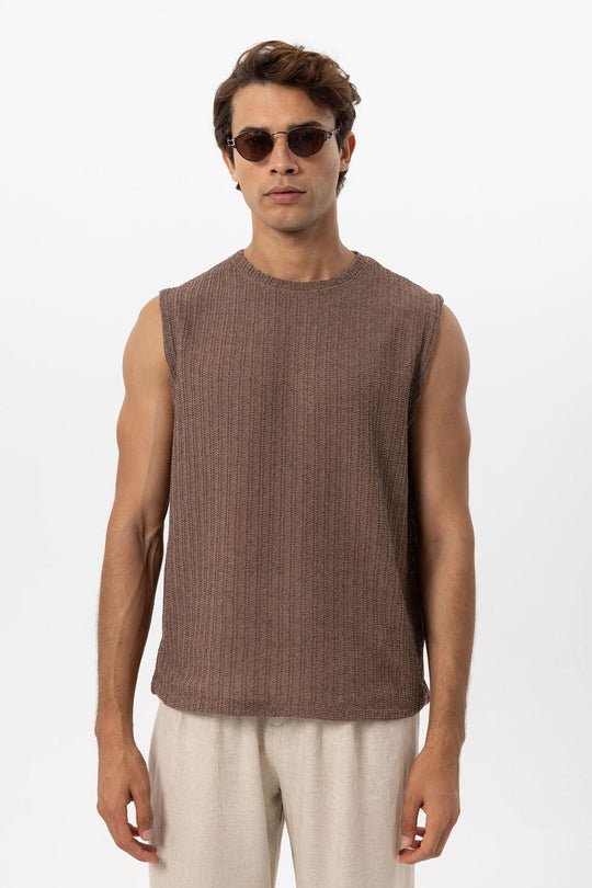 Men's Brown Textured Tank Top - Wessi