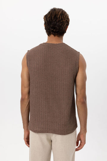 Men's Brown Textured Tank Top - Wessi