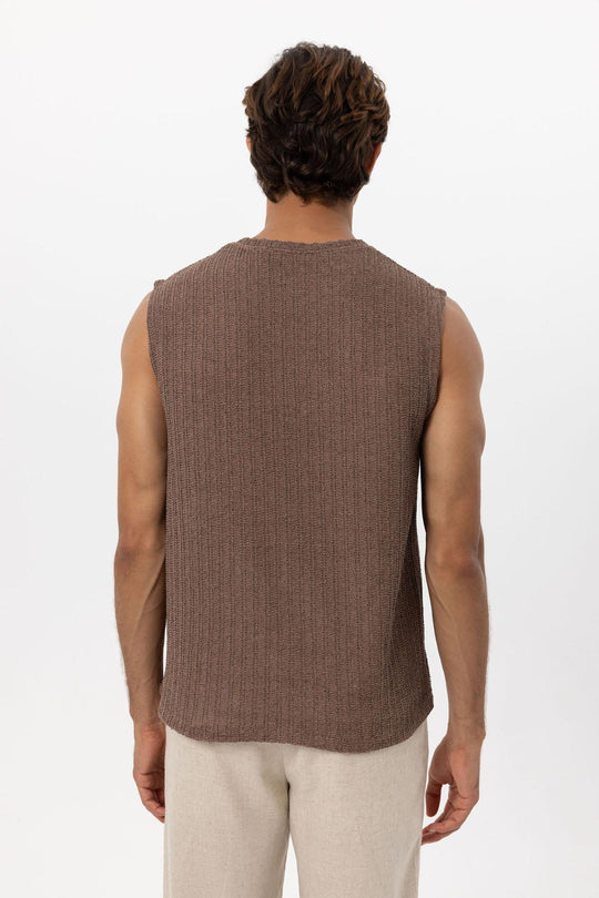 Men's Brown Textured Tank Top - Wessi
