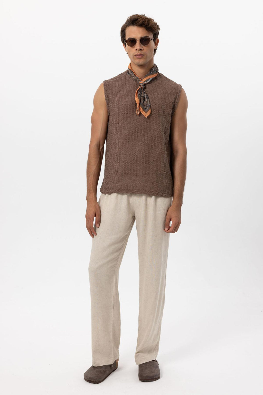 Camiseta sin mangas con textura marrón para hombre - Wessi