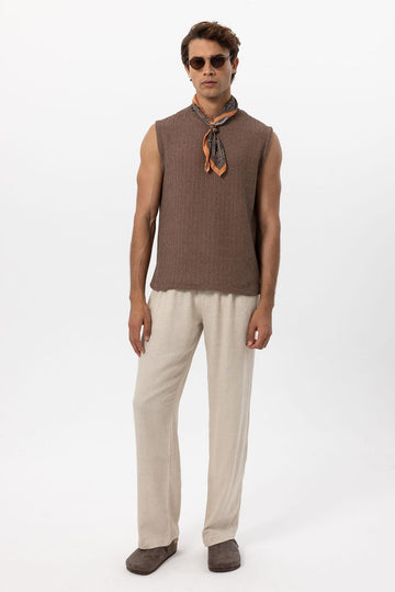 Men's Brown Textured Tank Top - Wessi