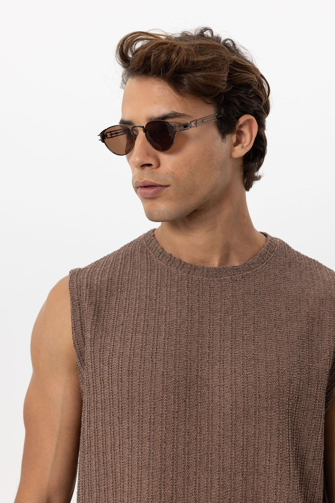 Camiseta sin mangas con textura marrón para hombre - Wessi