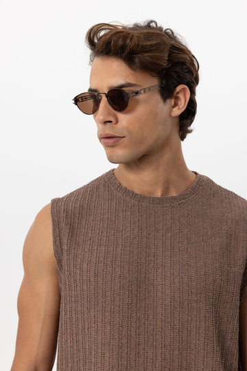 Men's Brown Textured Tank Top - Wessi