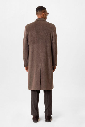 Brown Textured Double-Breasted Men's Coat - Wessi
