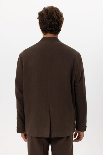 Men's Brown Linen Blend Double-Breasted Jacket - Wessi