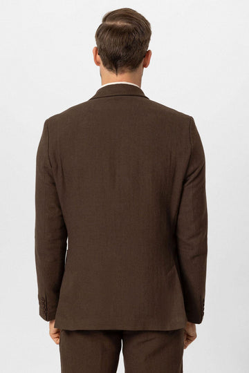 Men's Brown Double-Breasted Linen Blend Jacket - Wessi