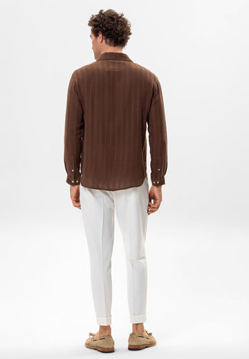 Camisa Hombre Detalle Punto Marrón - Wessi