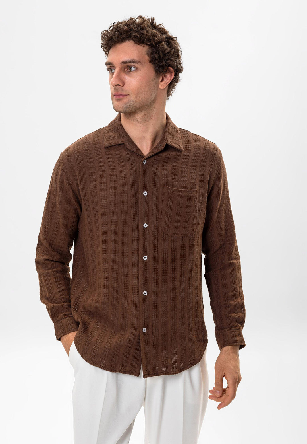 Men's Brown Knitted Detail Shirt - Wessi