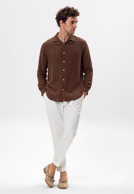 Camisa Hombre Detalle Punto Marrón - Wessi