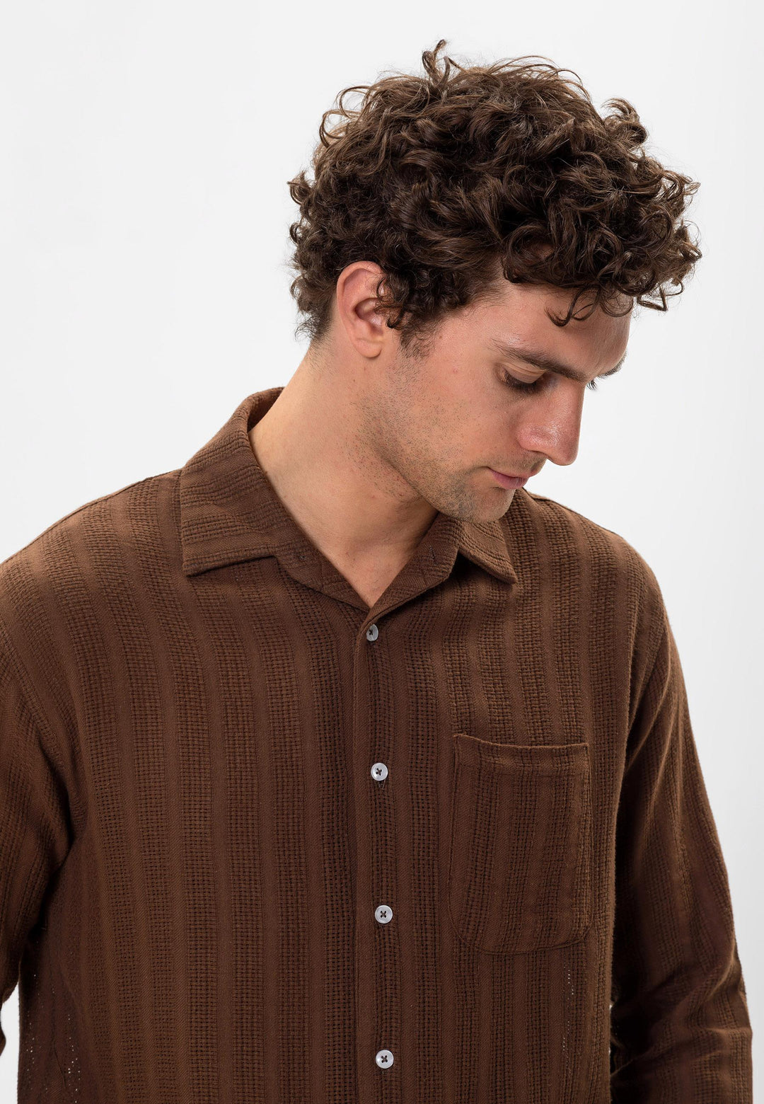 Men's Brown Knitted Detail Shirt - Wessi