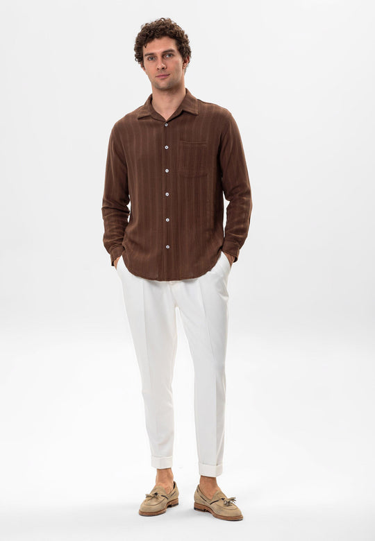 Camisa Hombre Detalle Punto Marrón - Wessi
