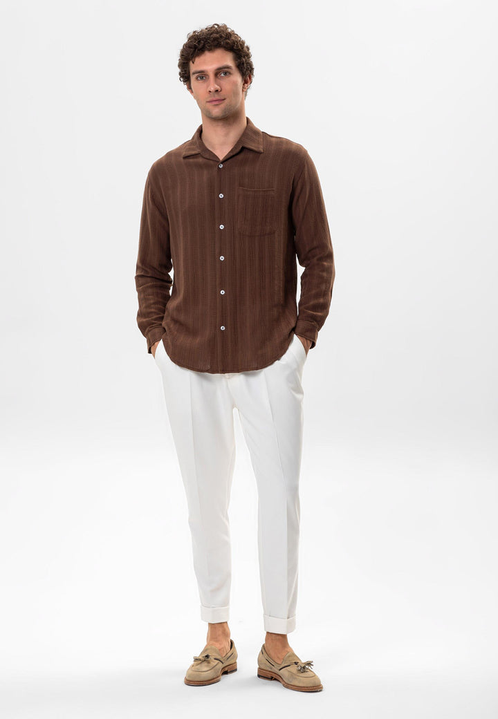 Men's Brown Knitted Detail Shirt - Wessi