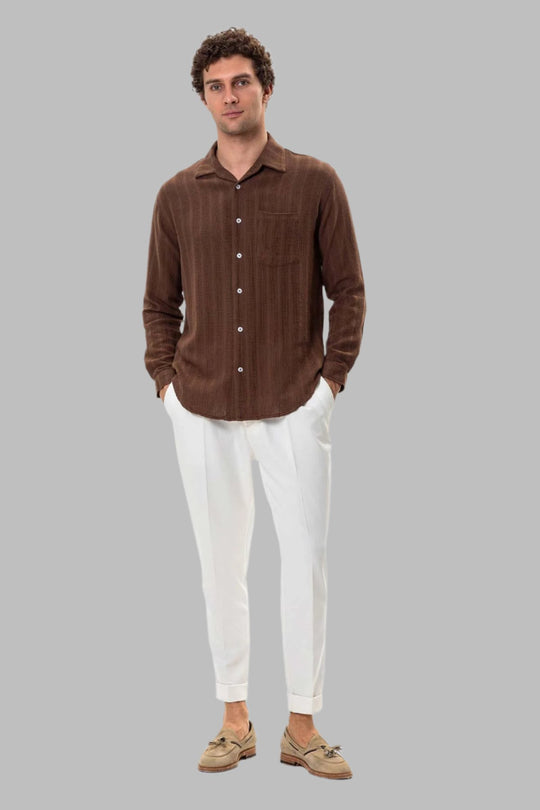 Camisa Hombre Detalle Punto Marrón - Wessi