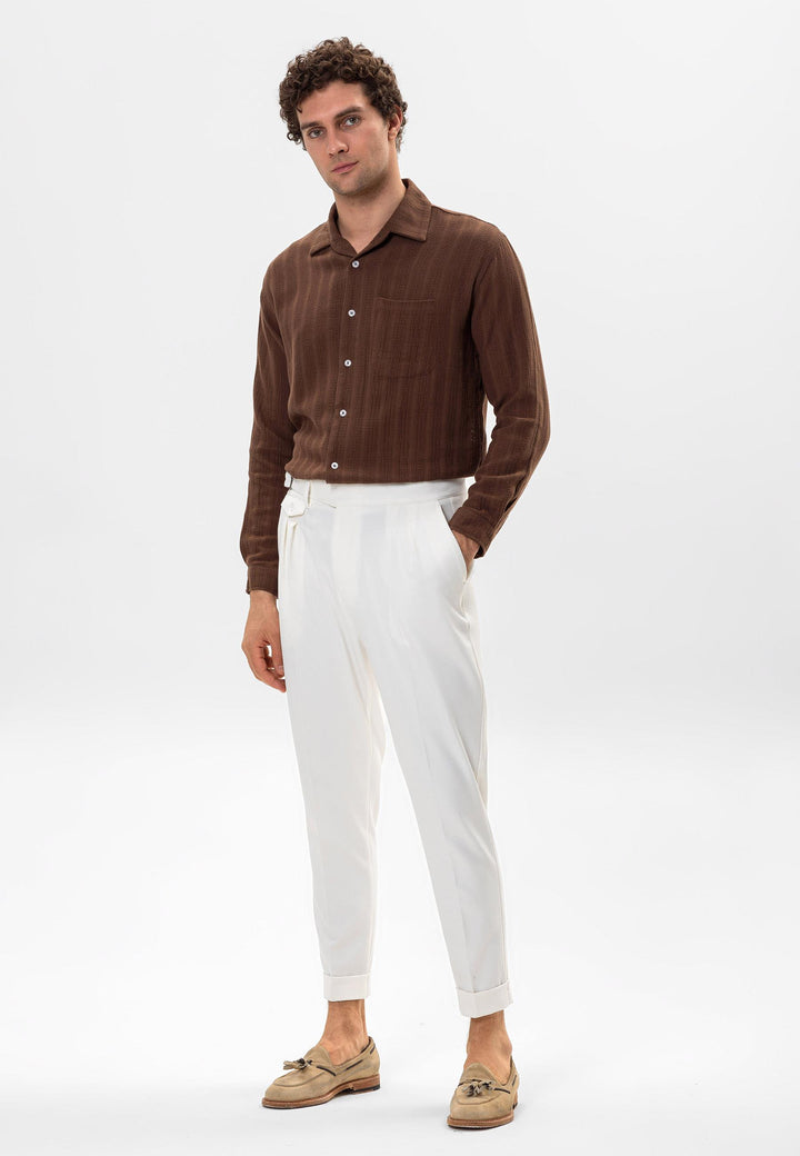 Men's Brown Knitted Detail Shirt - Wessi