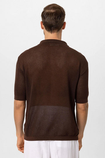 T-Shirt Col Polo Homme Marron en Maille - Wessi