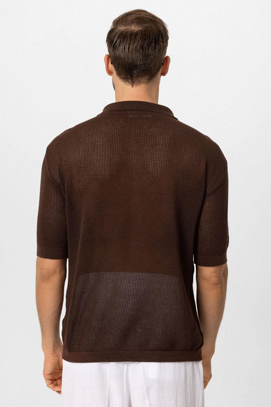 T-Shirt Col Polo Homme Marron en Maille - Wessi