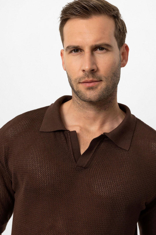 T-Shirt Col Polo Homme Marron en Maille - Wessi