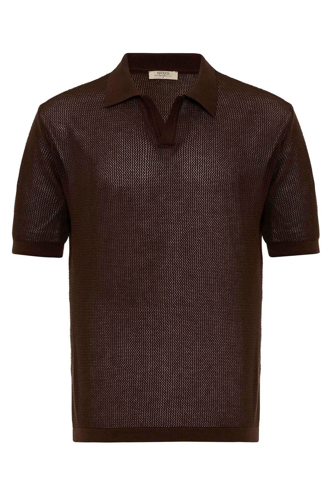 T-shirt in maglia marrone con collo alto da uomo - Wessi