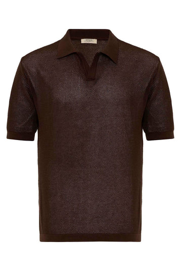 T-Shirt Col Polo Homme Marron en Maille - Wessi