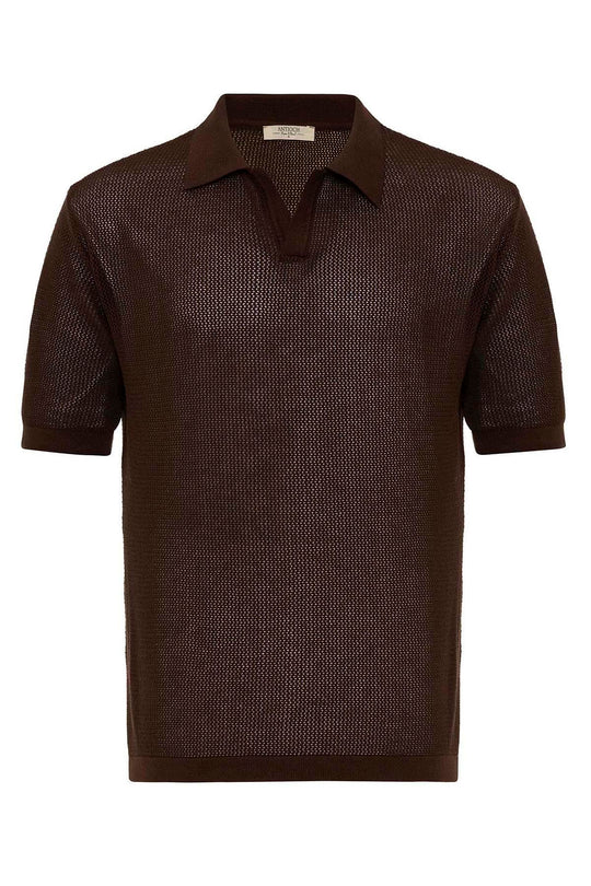 T-Shirt Col Polo Homme Marron en Maille - Wessi