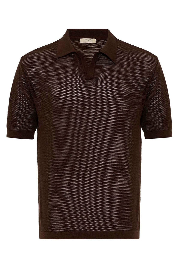 T-shirt in maglia marrone con collo alto da uomo - Wessi