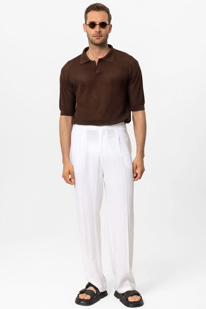 T-shirt in maglia marrone con collo alto da uomo - Wessi