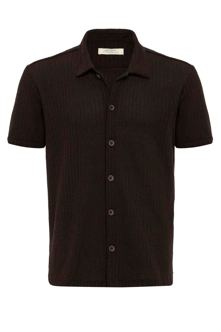 Men's Brown Polo Collar Knit Short-Sleeve Shirt - Wessi