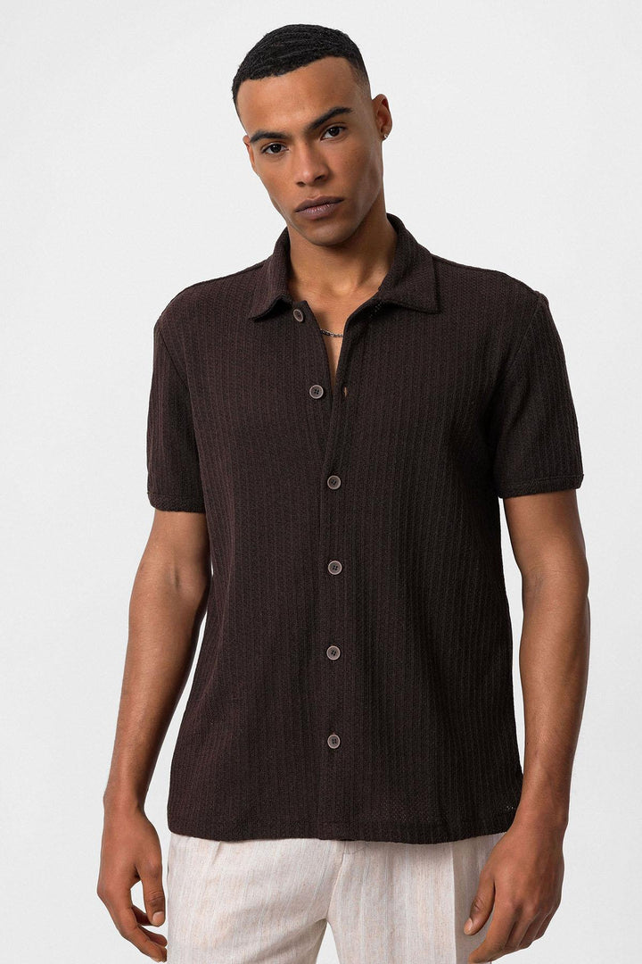 Men's Brown Polo Collar Knit Short-Sleeve Shirt - Wessi
