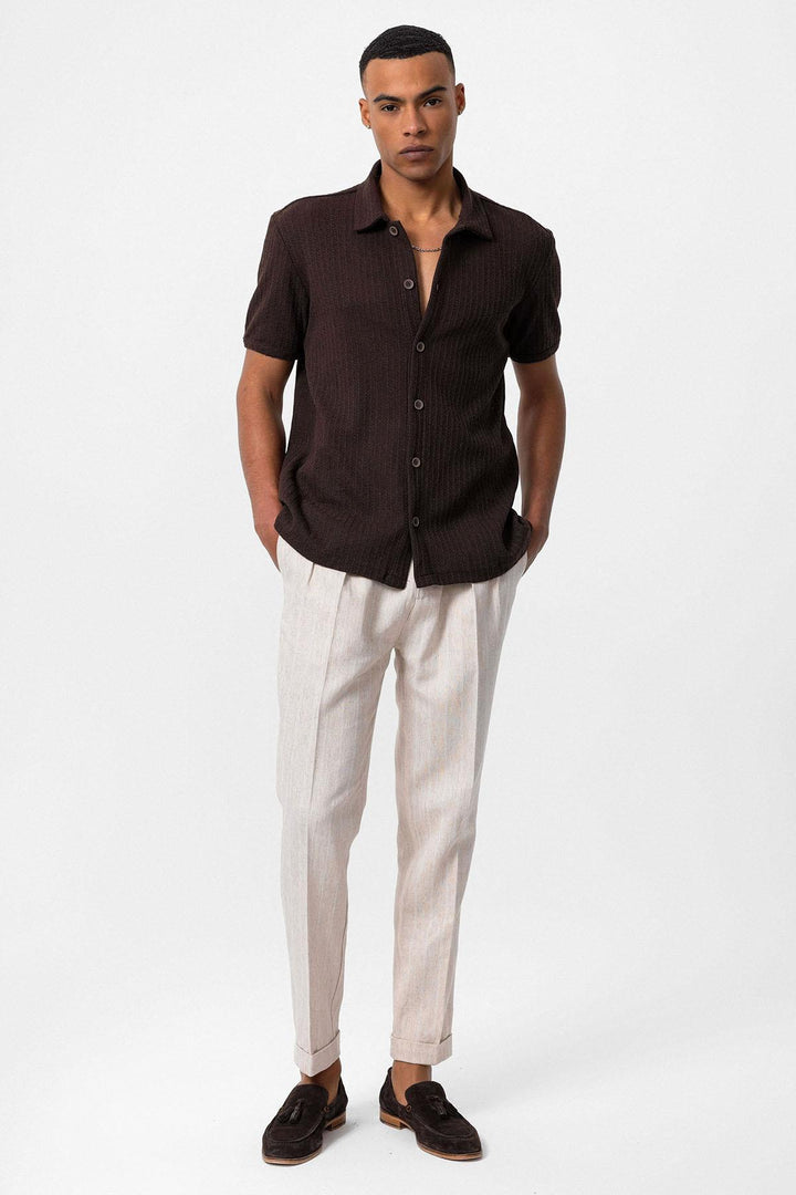 Men's Brown Polo Collar Knit Short-Sleeve Shirt - Wessi