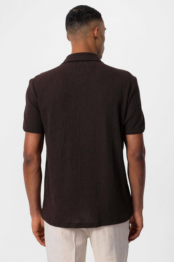 Men's Brown Polo Collar Knit Short-Sleeve Shirt - Wessi