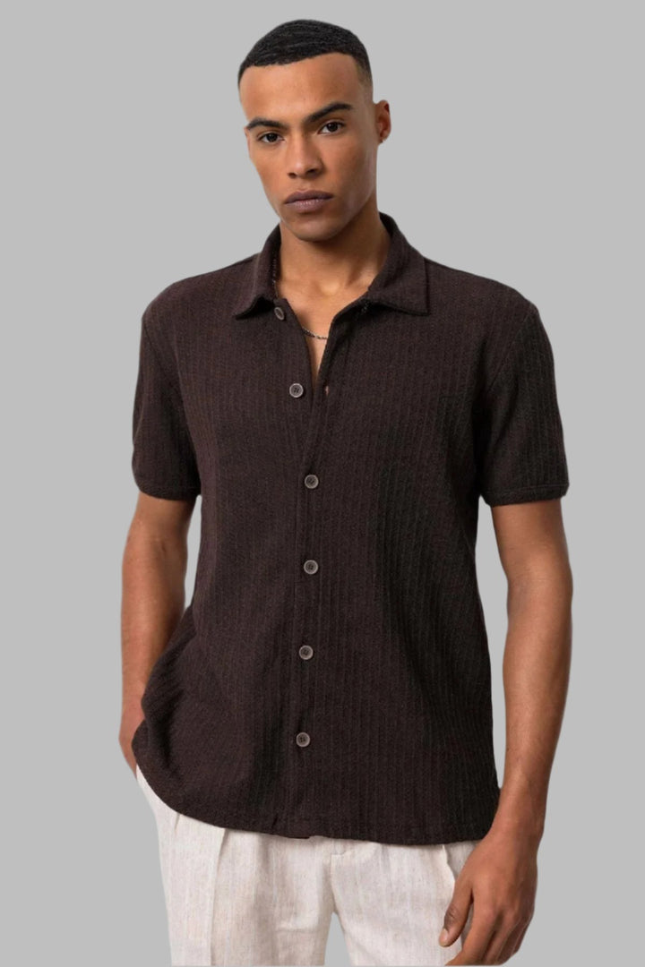 Men's Brown Polo Collar Knit Short-Sleeve Shirt - Wessi