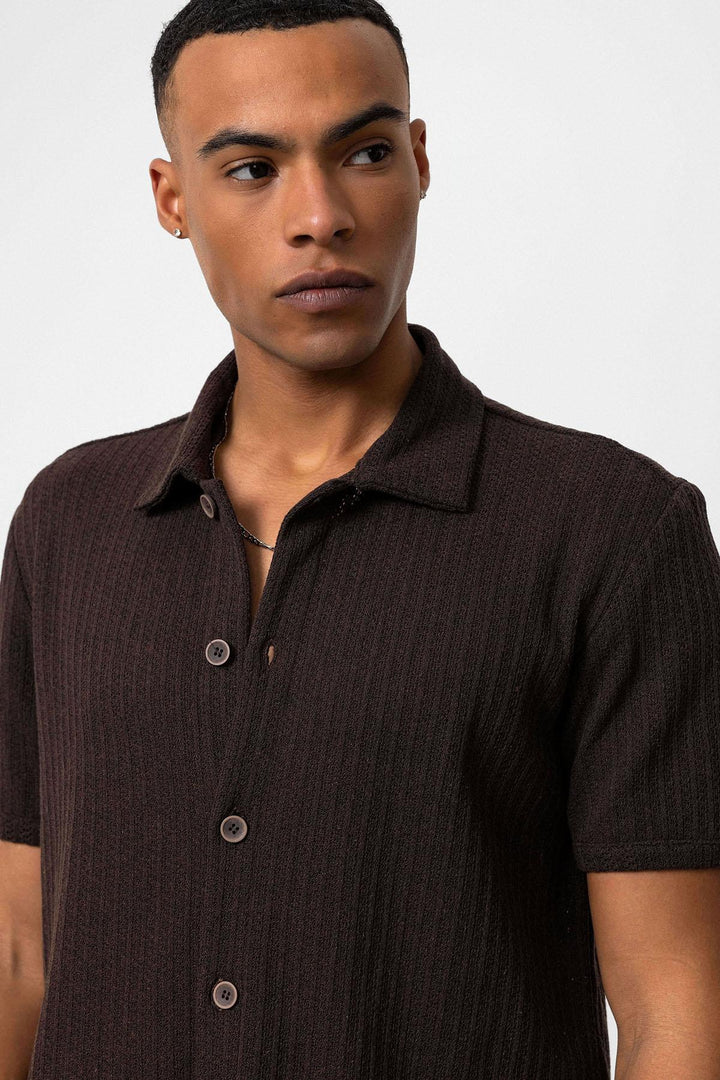 Men's Brown Polo Collar Knit Short-Sleeve Shirt - Wessi