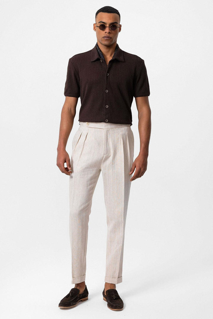 Men's Brown Polo Collar Knit Short-Sleeve Shirt - Wessi