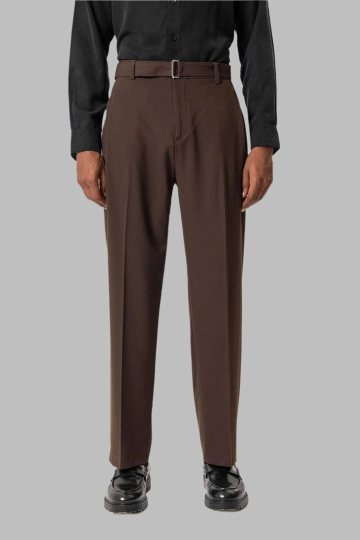 Brown Pantaloni da Uomo a Vita Alta con Cintura - Wessi