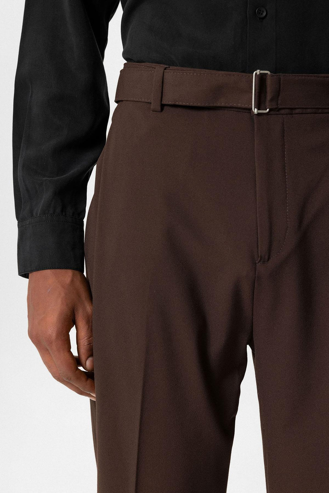 Brown Pantaloni da Uomo a Vita Alta con Cintura - Wessi
