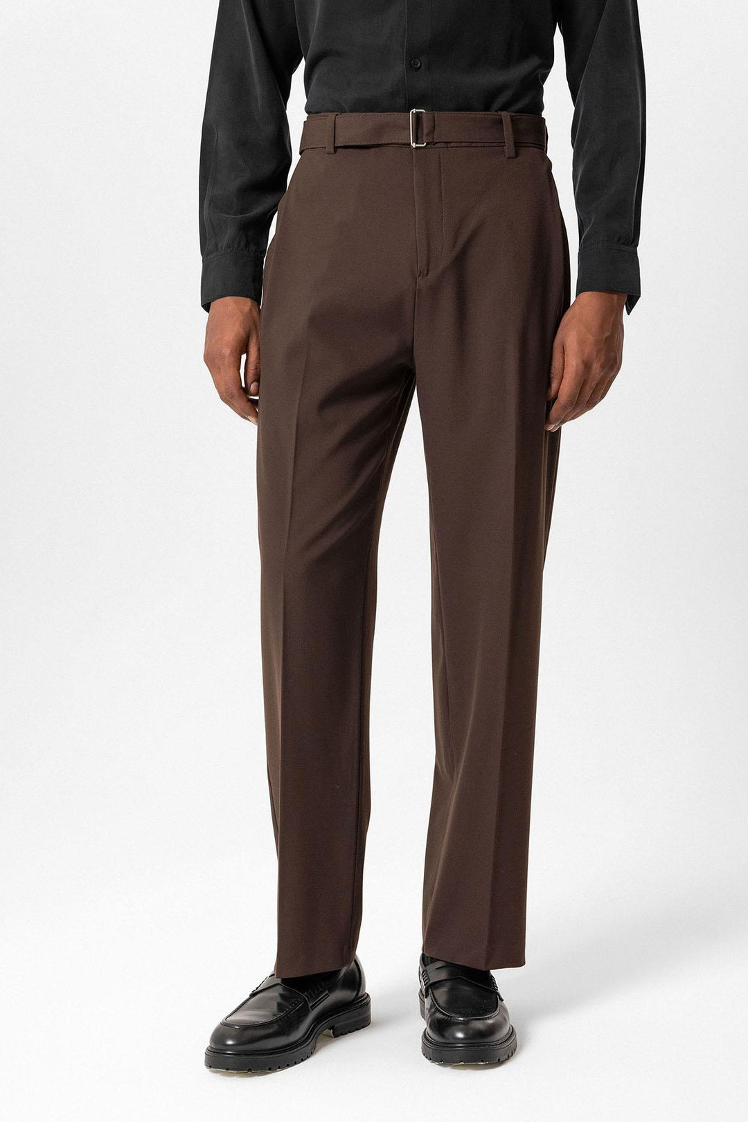 Brown Pantaloni da Uomo a Vita Alta con Cintura - Wessi
