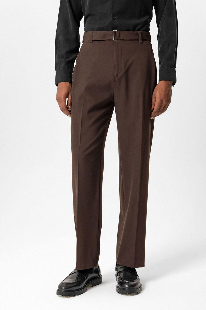 Brown Pantaloni da Uomo a Vita Alta con Cintura - Wessi