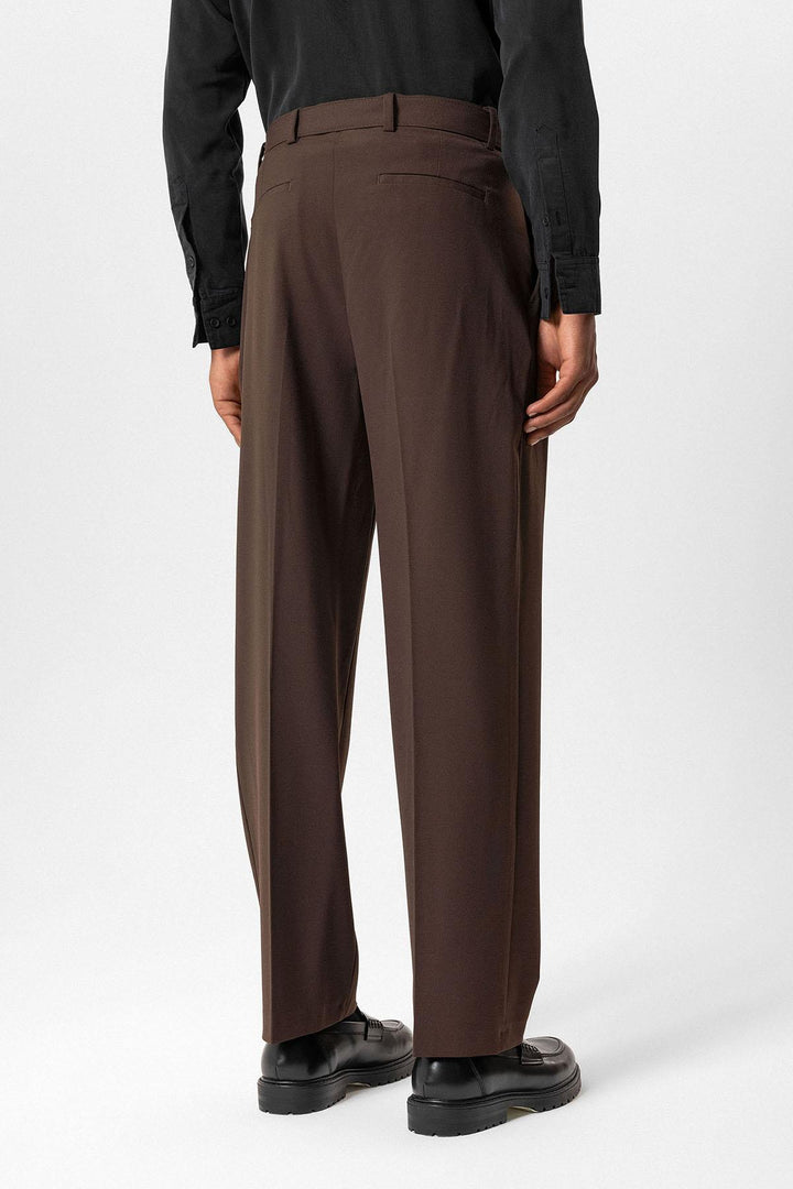 Brown Pantaloni da Uomo a Vita Alta con Cintura - Wessi