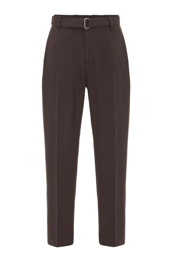 Brown Pantaloni da Uomo a Vita Alta con Cintura - Wessi