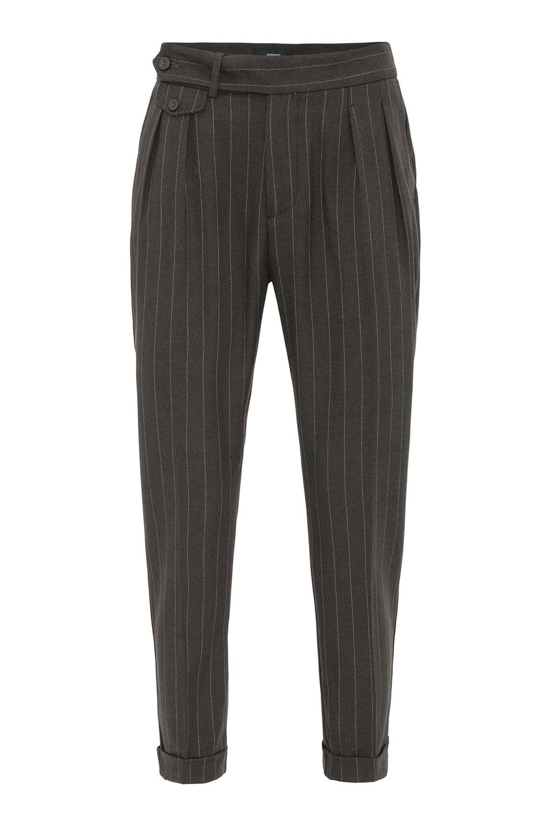 Brown Pantaloni a Vita Alta Plissettati a Righe da Uomo - Wessi