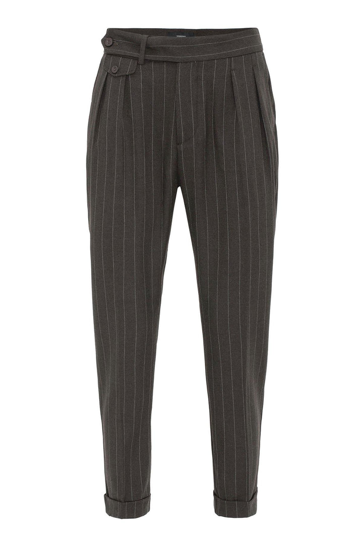 Brown Pantaloni a Vita Alta Plissettati a Righe da Uomo - Wessi