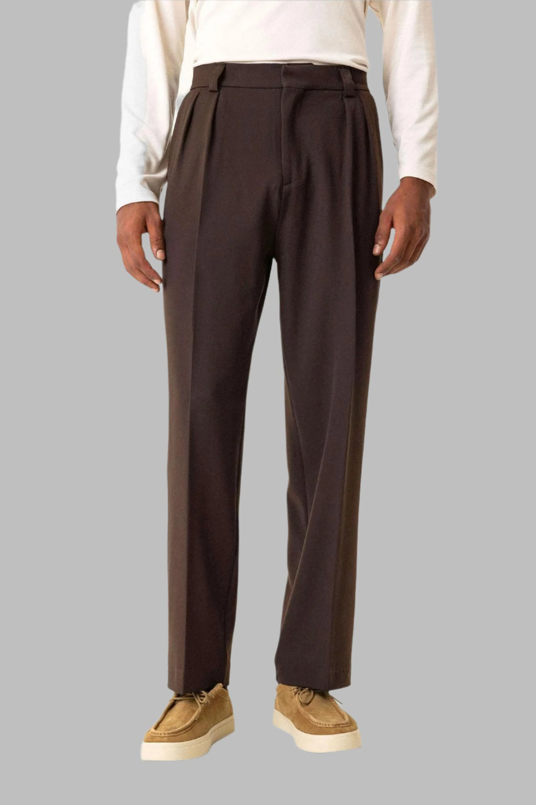 Mens Double Breasted High Waisted Trousers Brown High Waist
