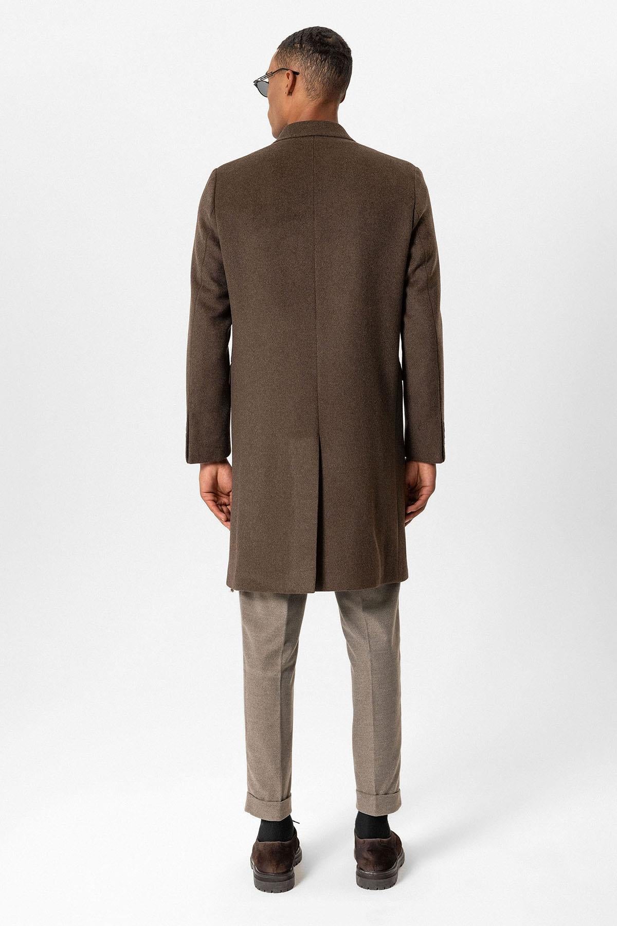 Brown Wool-Blend Double-Breasted Men's Coat - Wessi – Wessi