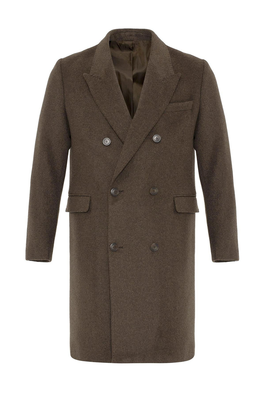 Brown Wool-Blend Double-Breasted Men's Coats - Wessi